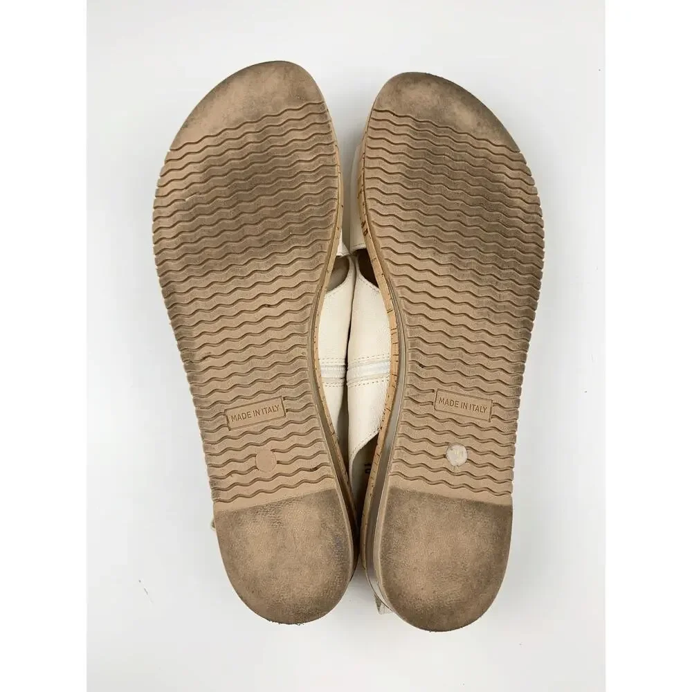 Sesto Meucci Sandals Cream Leather Wedge Heel Comfort Italy Women's 10 Narrow